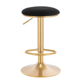 Moderne BukkitBow barkruk met fluwelen zitting, metalen frame, verstelbare zithoogte, 360° draaibaar en voetensteun.