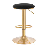 Moderne BukkitBow barkruk met fluwelen zitting, metalen frame, verstelbare hoogte, 360° draaibaar en voetensteun, zithoogte 61-82cm.
