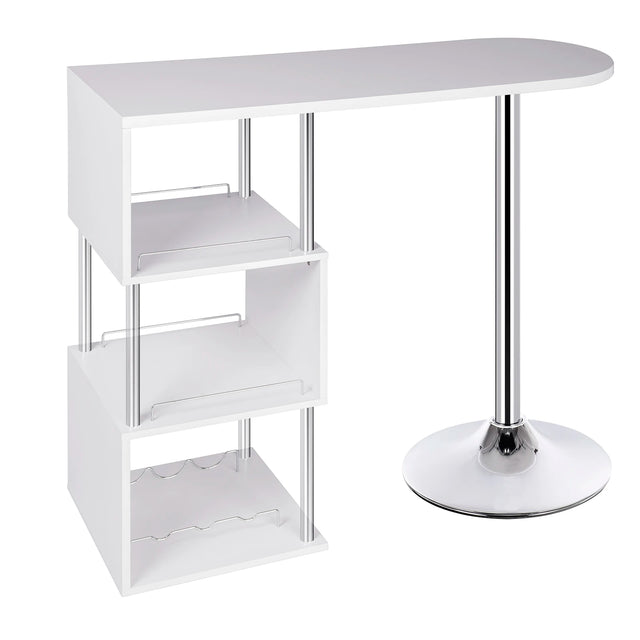 Moderne BukkitBow bartafel met S-vormig rek en flessenhouders, perfect voor moderne interieur- en barinrichting.