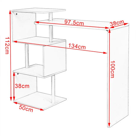 Moderne BukkitBow bartafel met vakken, in wit, zwart of donkerbruin, 97,5x38cm, max 100kg, stijlvolle en praktische bartafel.