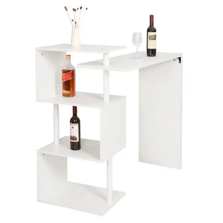 Moderne BukkitBow bartafel met vakken in wit, zwart of donkerbruin, 97,5x38cm, max 100kg, ideale bartafel voor thuis of kantoor.