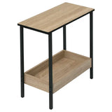 Moderne BukkitBow bijzettafel met dubbele plank, geschikt als nachtkastje of wijnrek, met extra vak voor boeken of wijnflessen.