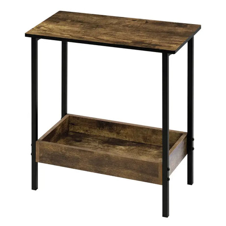 Moderne BukkitBow bijzettafel met dubbele plank, geschikt als nachtkastje of wijnrek, met extra vak voor boeken of wijnflessen.