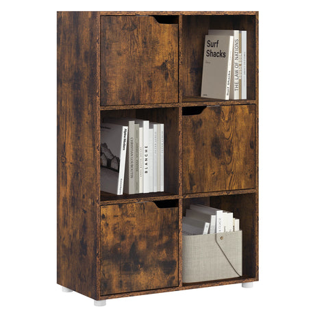 Moderne BukkitBow boekenkast met 6 vakken, 3 deurtjes en Scandinavisch ontwerp, passend voor woonkamer of kantoor.