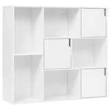 Moderne BukkitBow boekenkast met 8 vakken en deuren, gemaakt van FSC-gecertificeerd hout, geschikt voor woon- of kantoorruimte.
