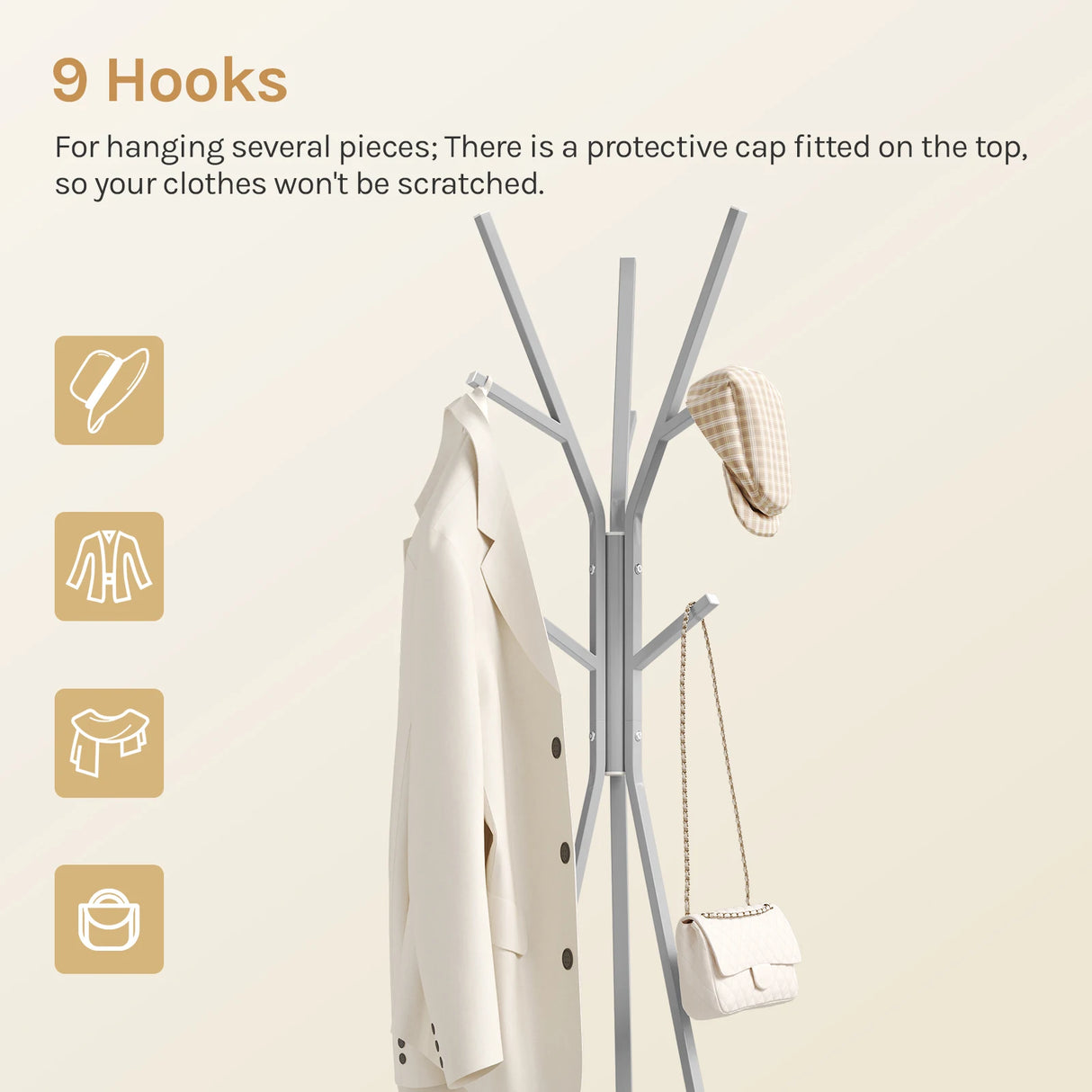 BukkitBow - Moderne Boomkapstok met 9 Haken en Ronde Legplank