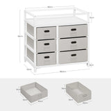 Moderne BukkitBow commode met 6 laden en aankleedblad in wit en grijs, geschikt voor slaapkamer of kinderkamer.