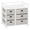 Moderne BukkitBow commode met 6 laden en aankleedblad in wit en grijs, zichtbaar van voren met handgrepen en glad oppervlak