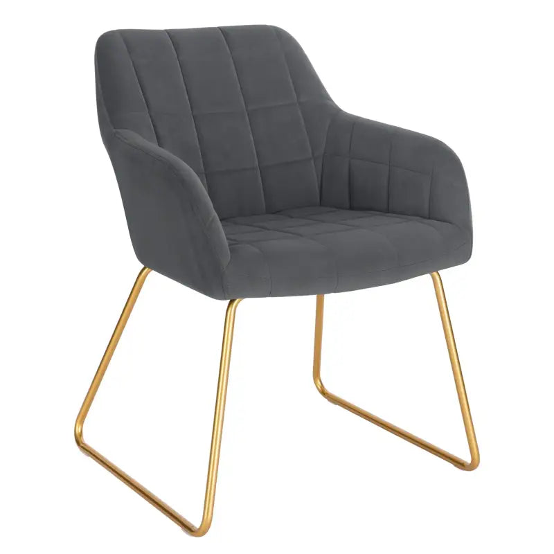 Moderne BukkitBow eetkamerstoel van fluweel met gouden metalen poten, comfortabele zithoogte van 48,5 cm, stijlvolle design.