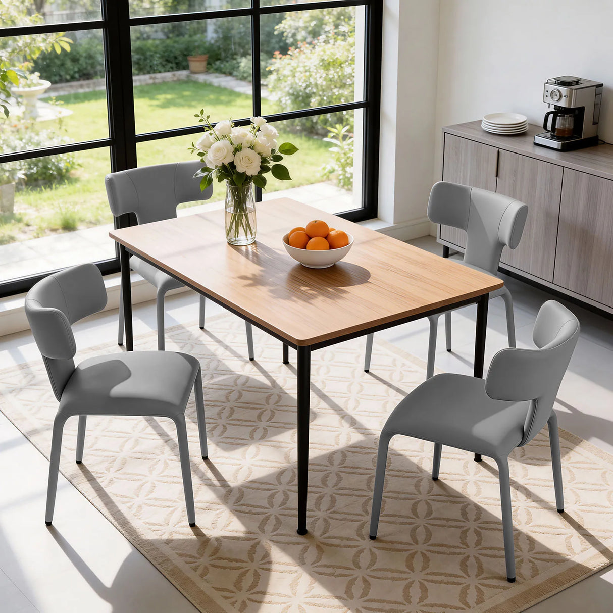 BukkitBow moderne eetkamerstoelen met metalen onderstel en wielen, set van 2, comfortabele en stijlvolle eetkamerstoel.