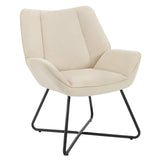 Moderne linnen fauteuil van BukkitBow met X-vormig onderstel, comfortabele zithouding en stijlvolle uitstraling.