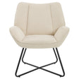 Moderne linnen fauteuil van BukkitBow met X-vormig onderstel, comfortabele en stijlvolle zithoek voor in huis.
