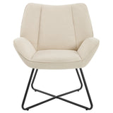 Moderne linnen fauteuil van BukkitBow met X-vormig onderstel, comfortabele en stijlvolle zithoek voor in huis.