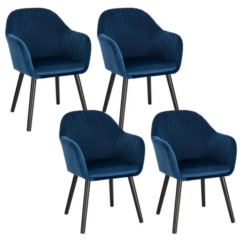 Set van 4 BukkitBow moderne fluwelen eetkamerstoelen met massief houten frame, ergonomisch ontwerp en comfortabel zitoppervlak.