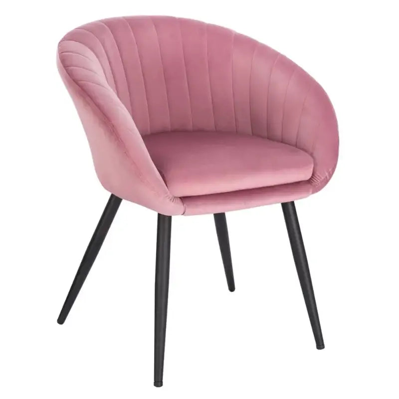 Moderne BukkitBow fluwelen eetkamerstoel met metalen poten, ergonomisch design en zithoogte van 50 cm.