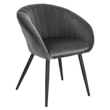 Moderne BukkitBow fluwelen eetkamerstoel met metalen poten, ergonomisch design en zithoogte van 50 cm.