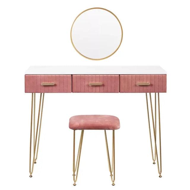 Moderne BukkitBow kaptafel met spiegel en krukje, 100x40 cm, geschikt voor kinderen en volwassenen, elegant make-up en haar tafel