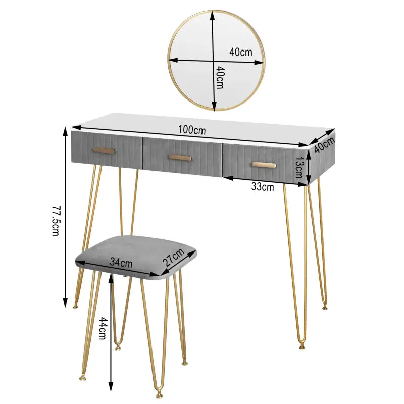 Moderne BukkitBow kaptafel voor make-up, inclusief spiegel en krukje, geschikt voor kinderen en volwassenen, 100x40 cm.