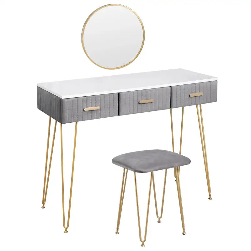 BukkitBow moderne kaptafel voor kinderen en volwassenen met spiegel en krukje, 100x40 cm, stijlvolle make-up tafel.