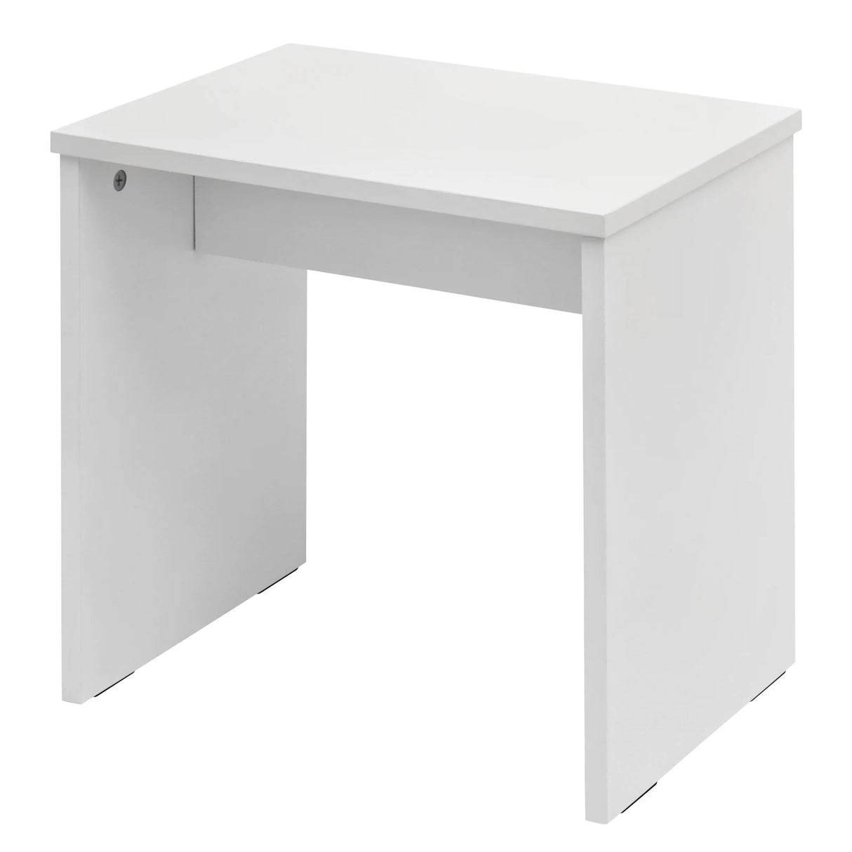 Moderne BukkitBow kaptafel met inklapbare spiegel en kruk, wit houten ontwerp met opbergruimte en handige spiegel.