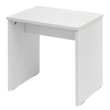 Moderne BukkitBow kaptafel met inklapbare spiegel en kruk, wit houten ontwerp met opbergruimte en handige spiegel.