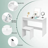Moderne BukkitBow kaptafel met inklapbare spiegel en bijpassende kruk, elegante witte meubel voor slaapkamer of kleedkamer