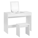 Moderne BukkitBow kaptafel met inklapbare spiegel en bijpassende kruk, compact design voor een stijlvolle slaapkamer of kleedkamer.