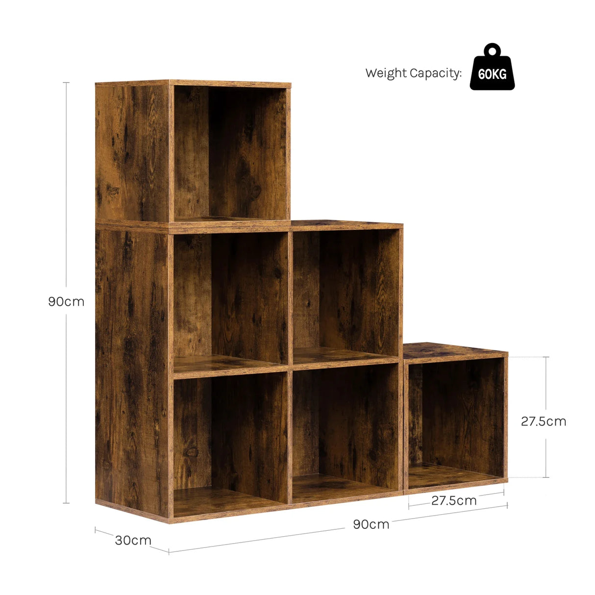 Moderne BukkitBow kubus boekenkast met open vakken, dient ook als roomdivider, zwart metalen frame en houten planken.