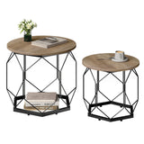 Set van 2 moderne ronde bijzettafels van BukkitBow met metalen en houtlook afwerking, stijlvol en functioneel voor woonkamer.