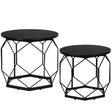 Set van 2 moderne ronde bijzettafels van BukkitBow, met metalen frame en houtlook afwerking, voor in de woonkamer.