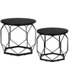 Set van 2 moderne ronde bijzettafels van BukkitBow, met metalen frame en houtlook afwerking, voor in de woonkamer.