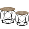 Set van 2 moderne ronde bijzettafels van BukkitBow met metalen frame en houtlook, geschikt voor woonkamer of lounge.