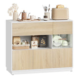 Moderne Scandinavische BukkitBow dressoir met acrylglazen deuren en strak design, ideaal voor woon- of eetkamer.