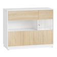 Moderne Scandinavisch dressoir van BukkitBow met acrylglazen deuren, strakke en stijlvolle opbergruimte in natuurlijke tinten