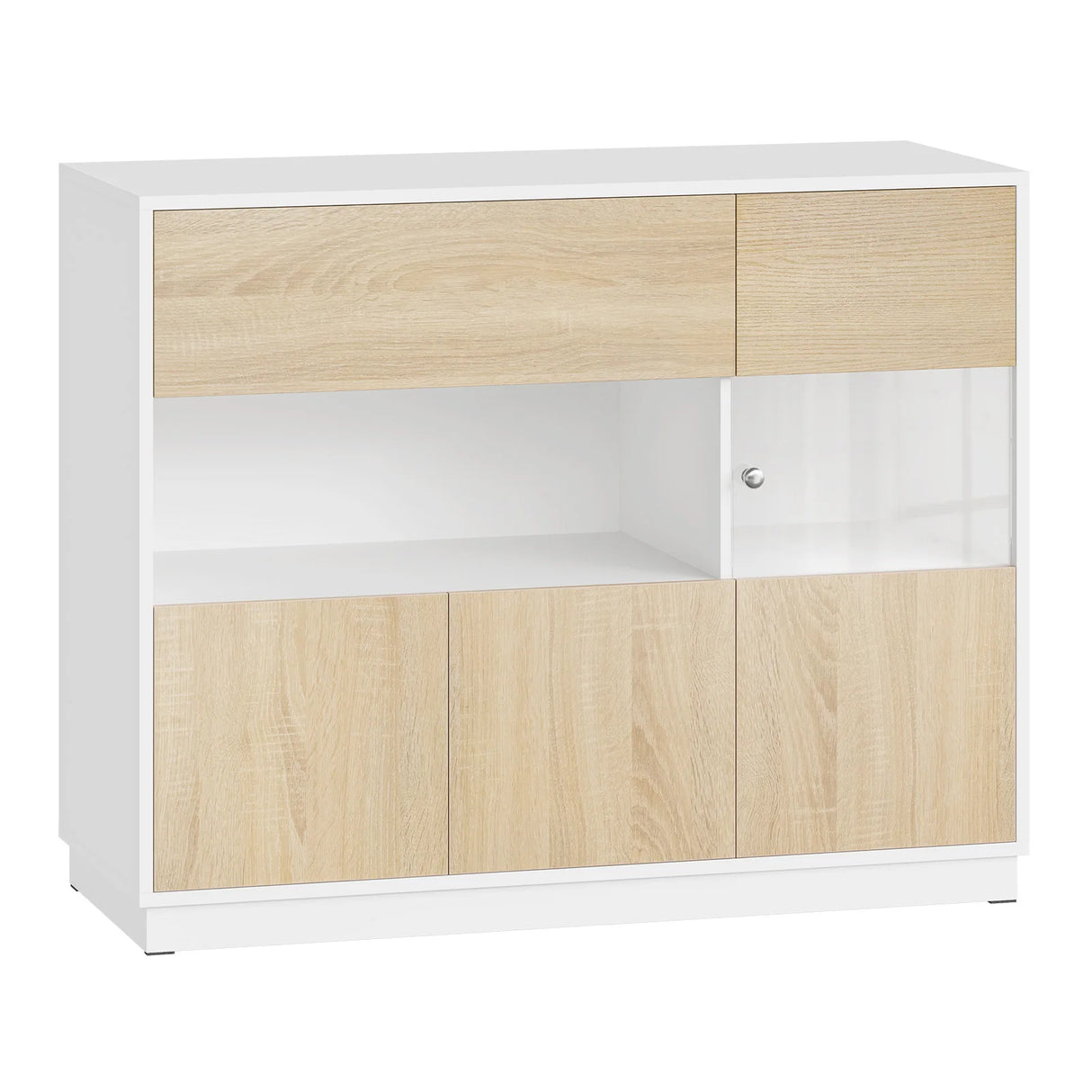 Moderne Scandinavisch dressoir van BukkitBow met acrylglazen deuren, strakke en stijlvolle opbergruimte in natuurlijke tinten