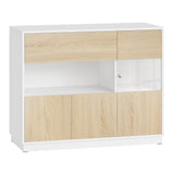 Moderne Scandinavisch dressoir van BukkitBow met acrylglazen deuren, strakke en stijlvolle opbergruimte in natuurlijke tinten