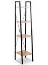 Moderne smalle BukkitBow boekenkast met metalen frame en houten planken, geschikt voor woonkamerdecoratie, afmetingen 35x34x148 cm.