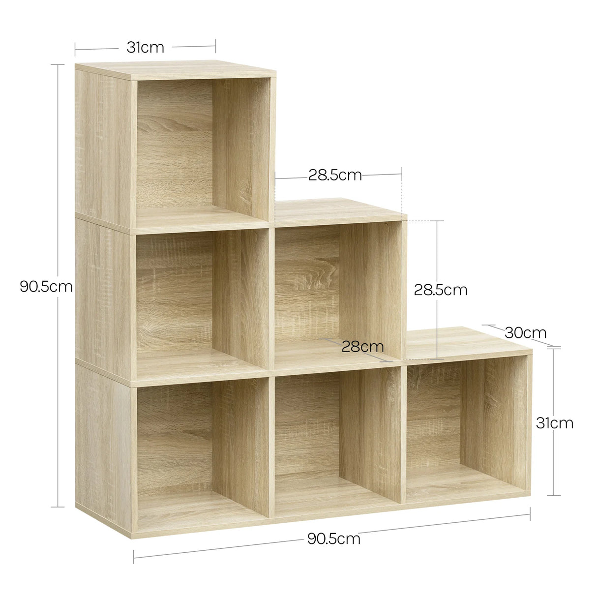 BukkitBow - Moderne Trapvormige Boekenkast met 6 Open Vakkenkast