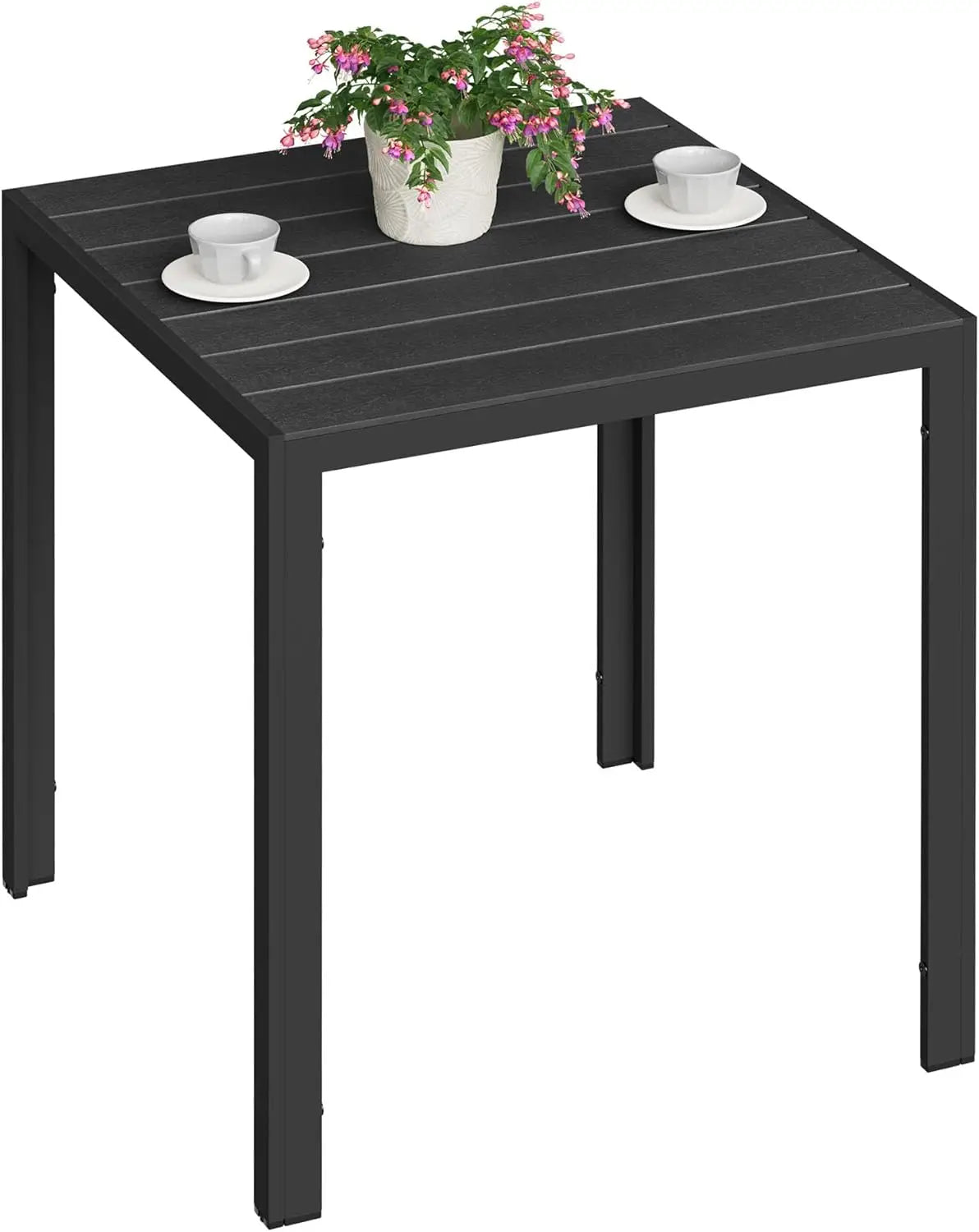 Moderne BukkitBow tuintafel met aluminium frame en WPC tafelblad, ideaal voor buitengebruik, stijlvolle en duurzame tuinmeubel.