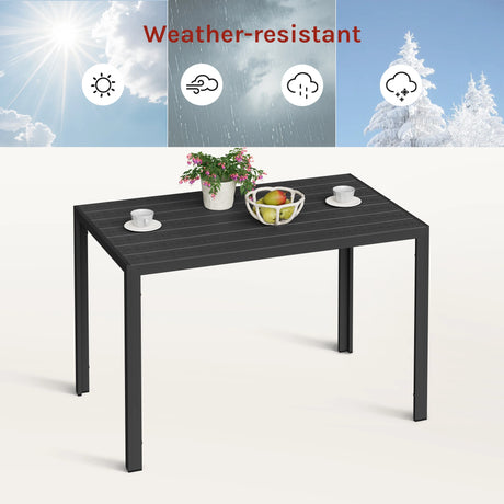 Moderne BukkitBow tuintafel met aluminium frame en WPC tafelblad, ideale tuinmeubelen voor buitengebruik