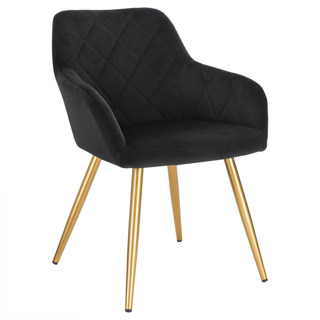 Moderne velvet eetkamerstoel van BukkitBow met armleuningen en metalen poten, comfortabele en stijlvolle zitplek voor de eettafel