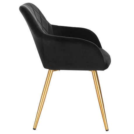 Moderne velvet eetkamerstoel van BukkitBow met armleuningen en metalen poten, comfortabel en stijlvol voor in de eetkamer