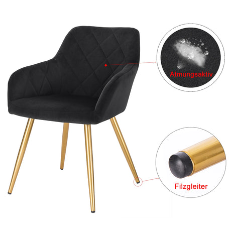 Moderne velvet eetkamerstoel van BukkitBow met armleuningen en metalen poten, comfortabel en stijlvol voor elke eetruimte