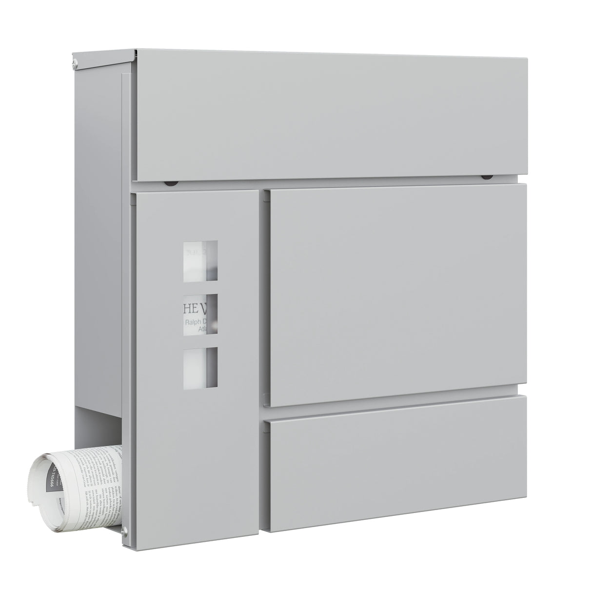 Moderne BukkitBow wandbrievenbus met kijkvensters en krantenvak, strakke design en functioneel voor huispost.