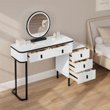 Moderne witte en zwarte BukkitBow kaptafel met LED-spiegel en spiegelkast voor een stijlvolle slaapkamer of make-up ruimte.