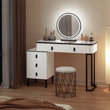 Moderne witte en zwarte BukkitBow kaptafel met LED-spiegel, stijlvolle meubel voor beautyroutine en make-up.