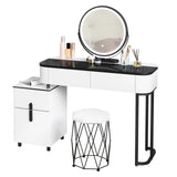 Moderne witte BukkitBow kaptafel met LED-spiegel en velvet krukje, stijlvolle en functionele make-up tafel.