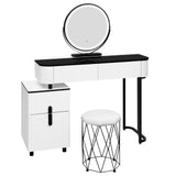 Moderne witte BukkitBow kaptafel met LED-spiegel en velvet krukje, elegante meubel voor make-up en schoonheidsrituelen