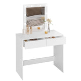 Moderne witte BukkitBow kaptafel met LED-verlichting en twee laden, ideaal voor een stijlvolle slaapkamer of kleedkamer.