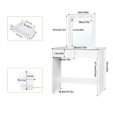 Moderne witte BukkitBow kaptafel met LED-verlichting en twee laden, perfect voor een stijlvolle slaapkamer of kleedruimte.
